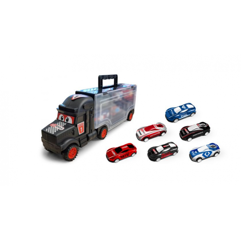 COFFRET CAMION AVEC 6 VOITURES POUR ENFANT 7PCES